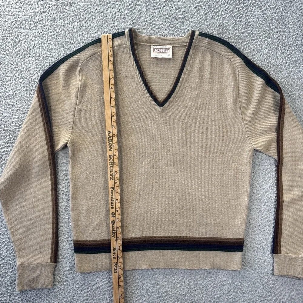 Vintage Lord Jeff‎ Sweater Mens Large Grandpa Grunge Brown Blue Green Striped